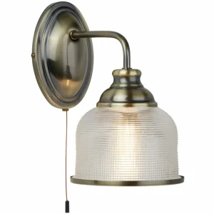 Searchlight Applique murale Bistro II en verre holophane, laiton vieilli^ Lampes Antiques