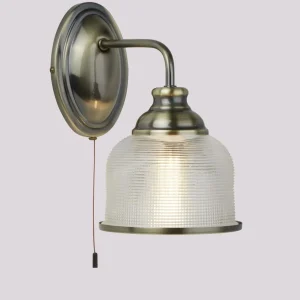Searchlight Applique murale Bistro II en verre holophane, laiton vieilli^ Lampes Antiques