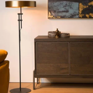 Lucide Lampadaire Giada avec abat-jour plat en doré^ Lampes Modernes