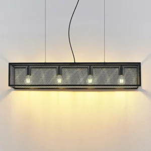 Lindby Adoney suspension, acier, noire, à 4 lampes^ Lampes Modernes
