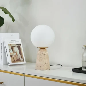 Lindby lampe à poser Kirstan, beige, blanc, verre, pierre, 33 cm^ Lampes Modernes