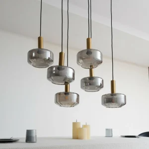 Lindby suspension Hildur, à 6 lampes, gris fumé, verre^ Lampes Modernes