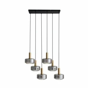 Lindby suspension Hildur, à 6 lampes, gris fumé, verre^ Lampes Modernes