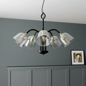 Lucande Anjita suspension, verre, 5 lampes^ Lampes Vintage