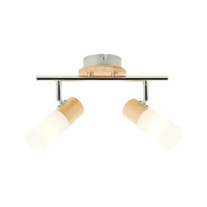 Brilliant Spot pour plafond Babsan, longueur 27,5 cm, bois clair, à 2 lampes.^ Lampes Scandinaves
