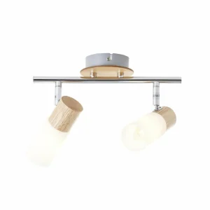 Brilliant Spot pour plafond Babsan, longueur 27,5 cm, bois clair, à 2 lampes.^ Lampes Scandinaves