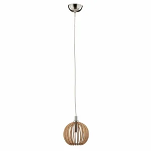 Argon Suspension Paz chromée, lamelles bois, Ø 17 cm^ Lampes Scandinaves