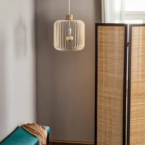 Argon Suspension Paz chromée, lamelles bois, Ø 45 cm^ Lampes Scandinaves
