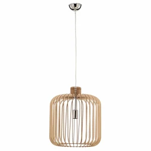 Argon Suspension Paz chromée, lamelles bois, Ø 45 cm^ Lampes Scandinaves