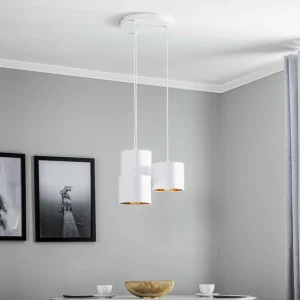 Luminex Suspension Soho cylindrique 3 lampes blanc/doré^ Lampes Modernes