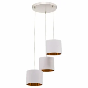 Luminex Suspension Soho cylindrique 3 lampes blanc/doré^ Lampes Modernes